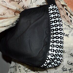 Black Nylon Handbag with Black/White Woven Leather Gusset   Made in Italy